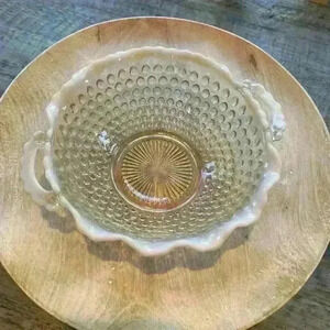 Vintage Anchor Hocking Hobnail Glass Bowl Tray With Handles